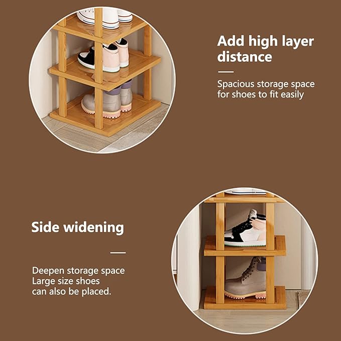 Vertical Shoe Rack, Wood Narrow Shoe Rack, Small Shoe Organizer, Space Saving Corner Shoe Shelf, Tall Shoe Tower, Free Standing Shoe Rack for Entryway, Closet, No-Tool Need 7 Tiers