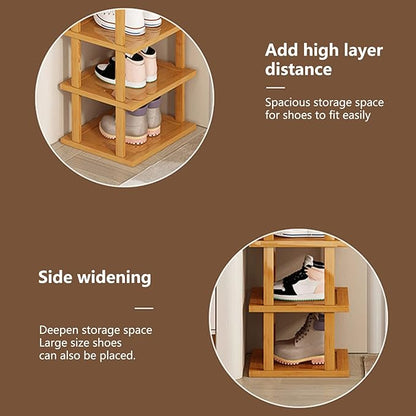 Vertical Shoe Rack, Wood Narrow Shoe Rack, Small Shoe Organizer, Space Saving Corner Shoe Shelf, Tall Shoe Tower, Free Standing Shoe Rack for Entryway, Closet, No-Tool Need 7 Tiers