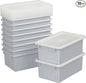 Cubby Storage Bins with Lids, 10-Pack Stackable Plastic Organizer Containers for Pantry, Office, Garage - Nestable with Handles, Light Grey
