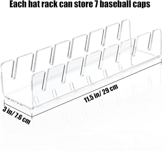 APLUSH 2024 New Hat Stand for Baseball Caps Display and Organizer, 2Pcs No Install Acrylic Hat Holder for 14 Baseball Caps for Office,Bedroom, Closet, Dresser,Clear