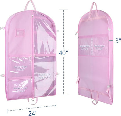 Zilink 40" Dance Garment Bags for Dancers Clear Garment Bags for Dance Costume with 5 Clear Zipper Pockets Stable Buckles and Carry Handles for Dance Competition Closet Storage, Set of 3