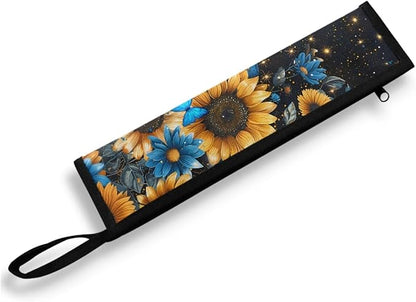 COEQINE Sunflower Utensil Case Black Cutlery Pouch Metal Straws Case Reusable Tableware Carrying Bag Zipper Flatware Bag Portable Travel Utensil Holder for Straw Knife Spoon Fork Chopsticks Gift