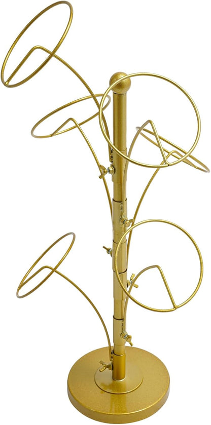 DYRABREST 6 Round Hooks Hat Stand, 28" H Metal Hats and Wigs Display Rack with Adjustable Hooks, Baseball Cap Organizer Headwear Rack for Home Closet Retail Store (Gold, 6 Hooks)