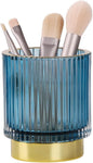 Blue Makeup Brush Holder, Glass Toothbrush Holders for Bathrooms, Gold Pen Holder for Desk, Vintage Make Up Brush Holder Vanity Organizer for Brushes, Lipstick, Eyebrow Pencil