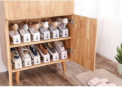 Pack of 12 Pcs Shoe Slot Organise Storage Adjustable 3-Level Height Shoe Organiser- Non-Slip Space Saver Shoe Holder- Shoe Stacker for All Shoe Styles Shoe Rack, Suitable for Women and Men, (Black)