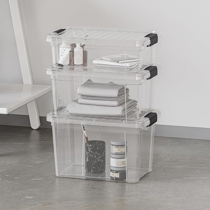 Superio Clear Storage Box with Lid, 3.5 Quart Plastic Container Bins for Organizing, Stackable Crates, BPA Free, Non Toxic, Odor Free, Organizers for Home, Office, School, and Dorm, 10 Pack