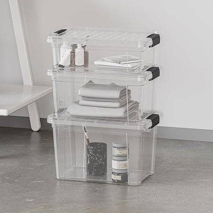 Superio Clear Storage Box with Lid, 3.5 Quart Plastic Container Bins for Organizing, Stackable Crates, BPA Free, Non Toxic, Odor Free, Organizers for Home, Office, School, and Dorm, 10 Pack