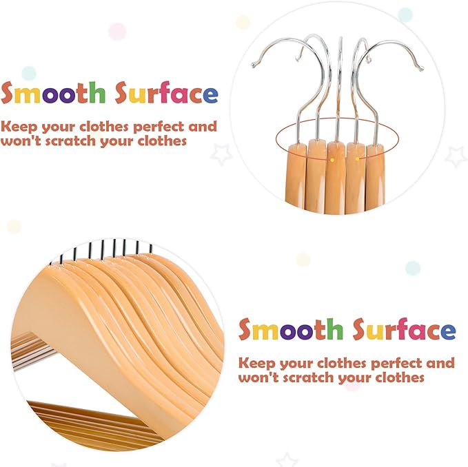 Baby Hangers, 20 Pack Natural Wooden Kids Hangers for Closet, Premium Children's Clothes Hangers with 360° Swivel Hook