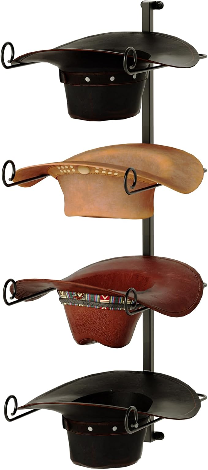 Alyoen Cowboy Hat Rack for Wall, Cowboy Hat Holder Wall Mount Holds Up to 4 Hats, Metal Hat Organizer Storage Hanger, Western Room Decor for Fedoras, Sun Hat