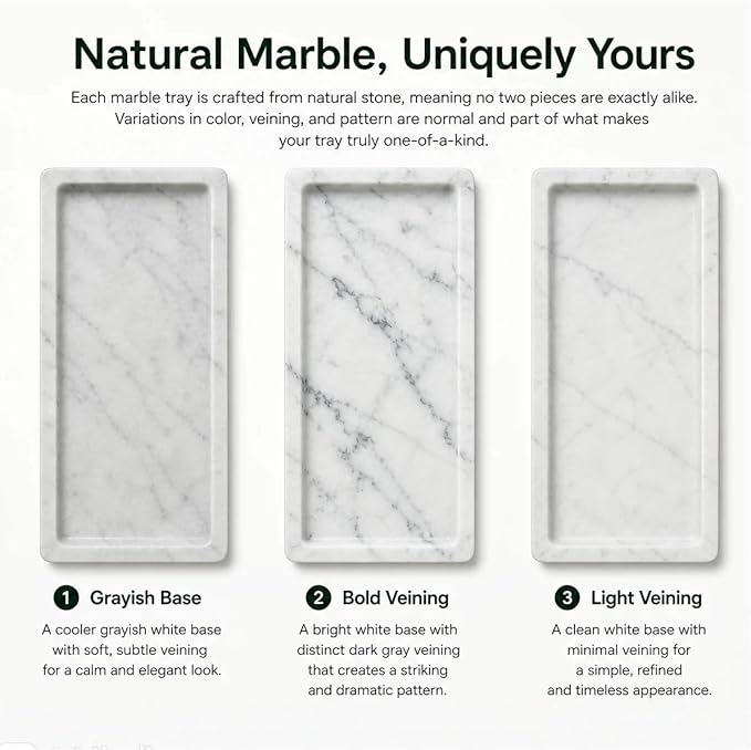 Marble Tray, Stone Bathroom Tray for countertop, Small White Marble Vanity Tray for Perfume, Skincare & Bathroom Accessories