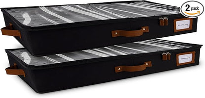 HOMELUX THEORY 2pc Low Profile Under Bed Storage Containers, Thin Under Couch Storage Organizer with Bins & Lids, Underbed Storage Box Ideal for Seasonal Clothes, Blankets, Fabric & Shoes (Black)