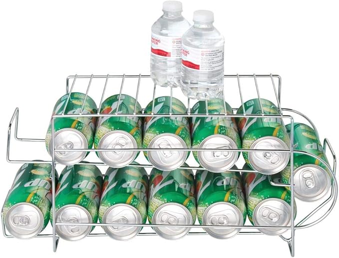 mDesign 2-Tier Metal Wire Standing Pop/Soda and Food Can Dispenser Storage Rack Organizer with Top Shelf for Kitchen Pantry, Countertop, Cabinet - Holds 12 Cans - Chrome