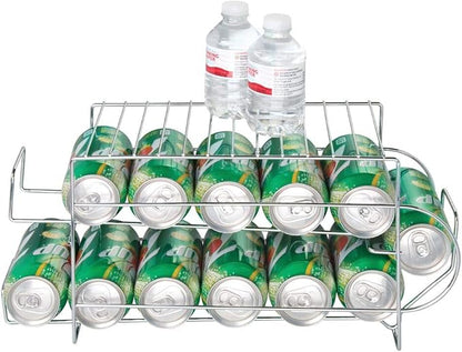 mDesign 2-Tier Metal Wire Standing Pop/Soda and Food Can Dispenser Storage Rack Organizer with Top Shelf for Kitchen Pantry, Countertop, Cabinet - Holds 12 Cans - Chrome
