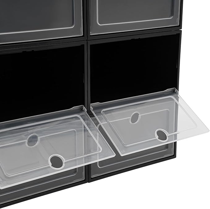 24 Pack Shoe Boxes, Plastic Shoe Organizer Foldable Shoes Storage Box Stackable Shoes Storage Organizer Transparent Organize Shelves with Lid for Storing Sneakers Flats Slippers