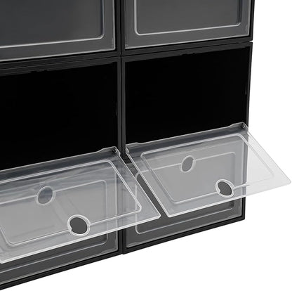 24 Pack Shoe Boxes, Plastic Shoe Organizer Foldable Shoes Storage Box Stackable Shoes Storage Organizer Transparent Organize Shelves with Lid for Storing Sneakers Flats Slippers