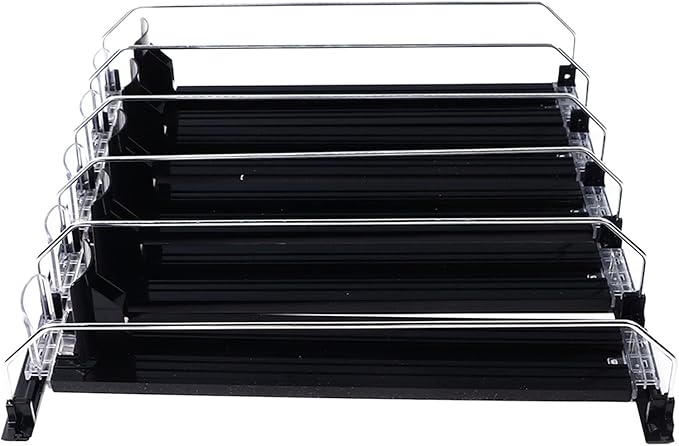 KIMISS Drink Organizer for Fridge Spring Loaded Adjustable Push Rod Slide Rail Soda Can Dispenser for Beer Beverages 38cm Black (Black)