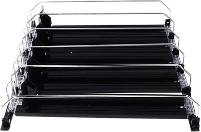KIMISS Drink Organizer for Fridge Spring Loaded Adjustable Push Rod Slide Rail Soda Can Dispenser for Beer Beverages 38cm Black (Black)
