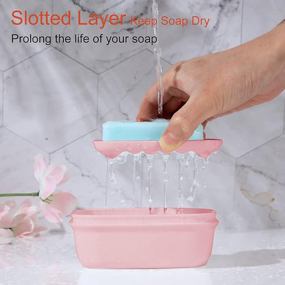 Quatish 2 Pack Travel Soap Container, Portable Soap Holder with Lid, Travel Bar Soap Holder, Soap Case for Camping Gym Travel, Soap Box for Bathroom,Pink