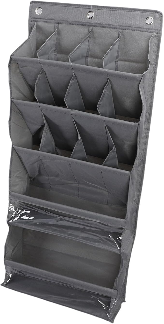 Over the Door Shoe Bag Space Saving Hanging Storage Organizer with Pockets for Closet, Bathroom, Dorm, RV, Apartment (Grey)