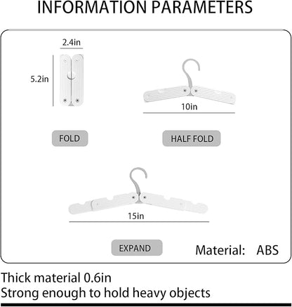 Foldable Travel Hangers, ABS Plastic, Expandable 10-15 Inch, Heavy Duty Clothes Hangers with Space Saving Design for Business Trips (White)