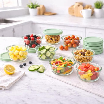 16-Piece Glass Food Storage Containers Set (8 Containers + 8 BPA-Free Lids) | 1-Cup, Leakproof | Microwave, Freezer, Oven & Dishwasher Safe | Ideal for Meal Prep & Pantry Organization, Pistachio