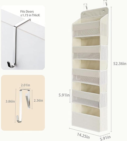 Over the Door Organizer, Door Storage Organizer with Large Capacity Pockets, Hanging Shelves for Bedroom, Closet, Dorm, Pantry (Beige, 5-Tier)