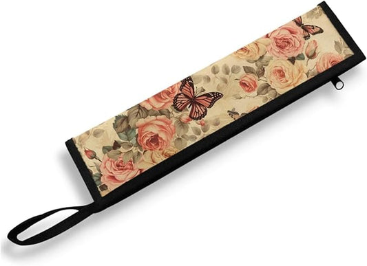 COEQINE Retro Butterfly Travel Silverware Holder Case Portable Cutlery Pouch Chopsticks Pouch With Handles Zipper Floral Retro Style