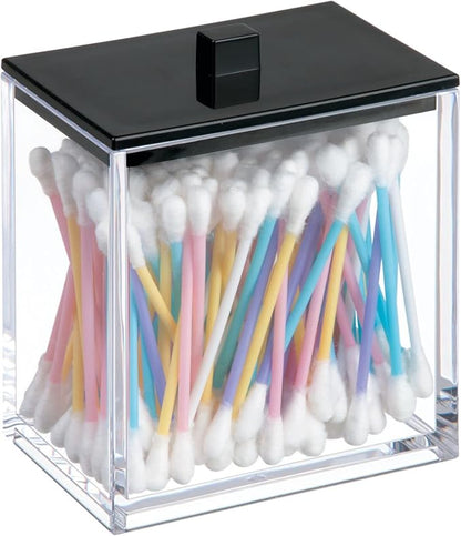 mDesign Plastic Rectangle Apothecary Canister - Organizer for Bathroom Vanity Countertop Shelf Decor - Holds Cotton Swabs, Soap, Makeup, Bath Salts - Lumiere Collection - 2 Pack - Clear/Matte Black