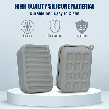 AIMAIAIMAI Leak-Proof Silicone Travel Soap Case with Drainage Lid/Layer, Compact Bar Soap Container, Durable Soap Holder for Camping, Gym, and Travel Size Toiletries (Gray)