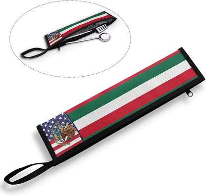 COEQINE Utensil Holder With Mexico Flag Themes Fork Spoon Bowl Organizer For Party Portable Leafproof Portable Travel Accessories Travel Silverware Case With Handles,Independence Day Decor