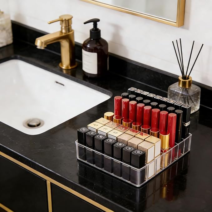 Acrylic Makeup Palette Organizer - Lipstick Organizer - 7-Divided Eyeshadow Palette Organizer for Drawer - Cosmetics Display Storage for Vanity Bathroom Countertop - Clear Cosmetic Organizer