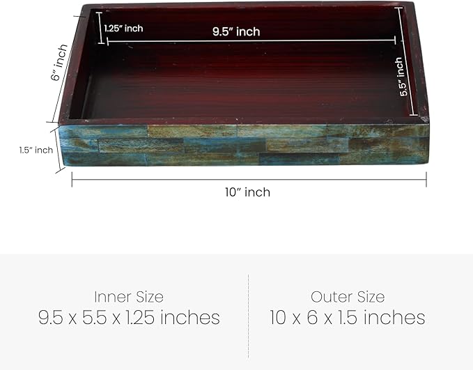Handicrafts Home Small Bathroom Tray for Countertop, Bone Inlay Vanity Tray for Cosmetics, Guest Towel Holder, Decorative Serving Tray for Bathroom & Kitchen Counter Organizer, Vintage Decor - 10x6