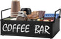 Coffee Station Organizer with Handles, Metal Coffee Bar Accessories Organizer for Countertop, Pod Holder Basket for Sugar Tea - Black Table Decor