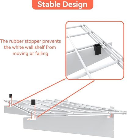TORACK 2 Pack Garage Storage Wall Shelves, 15" x 45" Wall Mounted Wire Shelves for Garage Heavy Duty Wall Shelving(Pack of 2, White)