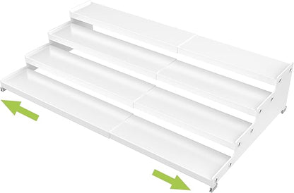 Jojocross Expandable 4-Tier Step Spice Rack Organizer for Kitchen Cabinet Modern Design and Non Skid Space Saving Storage Shelf for Countertop Cabinets Pantry(1Pack/White)