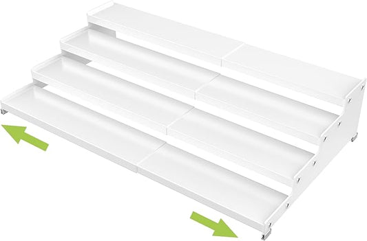 Jojocross Expandable 4-Tier Step Spice Rack Organizer for Kitchen Cabinet Modern Design and Non Skid Space Saving Storage Shelf for Countertop Cabinets Pantry(1Pack/White)