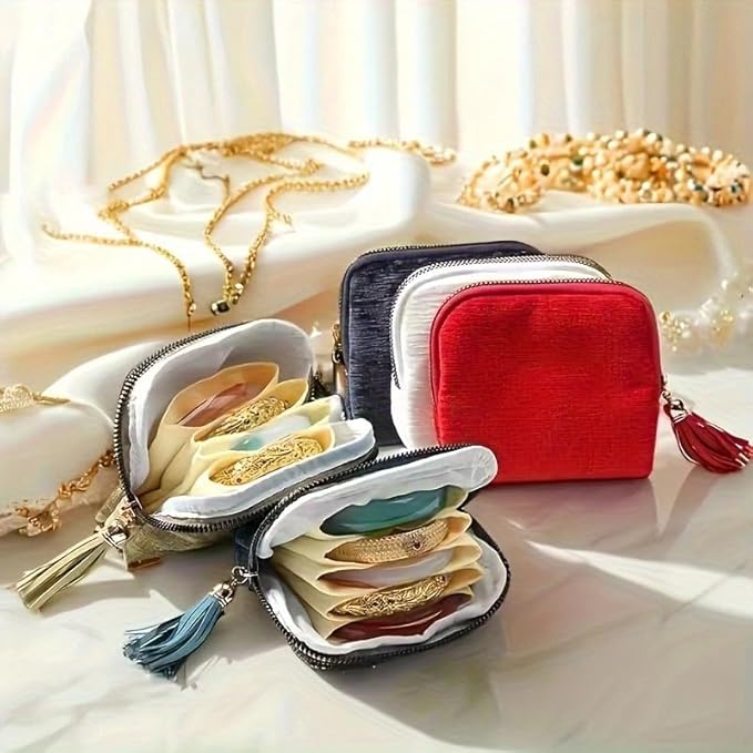 Vintage women's coin wallet jewelry storage bag, metal zipper multi-layer travel storage box, earrings, rings, necklaces, elegant storage bag, neutral Christmas and birthday gifts (Blue)