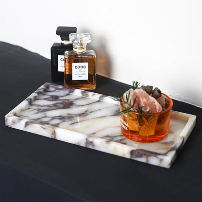 100% Natural Luxury Calaccata Viola Marble Small Hand Towel Tray Holder Organizer, Makeup Bathroom Holder