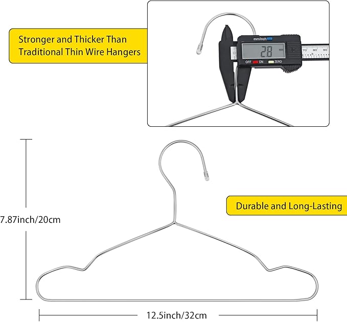 Jeffbaubl 50 Pack Metal Clothes Hangers, 12.5in/32cm Wire Hangers, Stainless Steel Hanger Non-Slip, Heavy Duty Closet Hanger Ultra Thin Space Saving for Hanging Coats Shirts T-Shirt