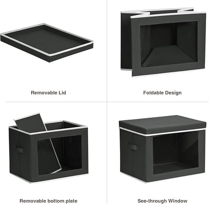 Homsorout Stackable Storage Bins with Lids - Medium Storage Box with Lids, Foldable Closet Boxes for Organizing, Wardrobe Clothes Organizer with Window, Cubes Bins for Living Room, 5 Pack, Black