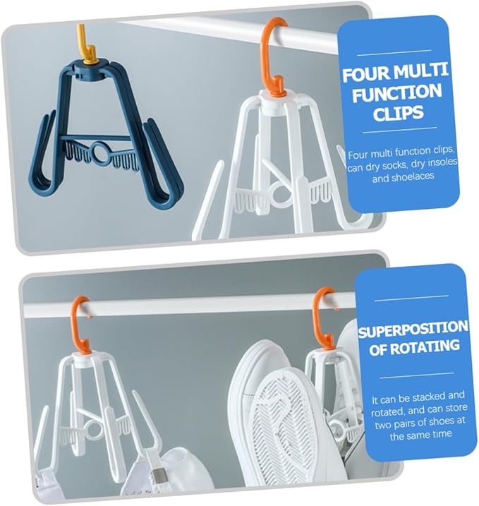 3pcs Rotating Multi-Function Shoe Drying Rack Foldable Hanging Organizer for Sandals Slippers Space-Saving Design Double Hooks for Home Use