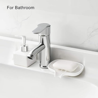 SUBEKYU Silicone Soap Dish for Bathroom,Bar Soap Holder for Shower with Draining Tray, Waterfall Soap Tray for Kitchen Sink, Set of 2 (2 * White)