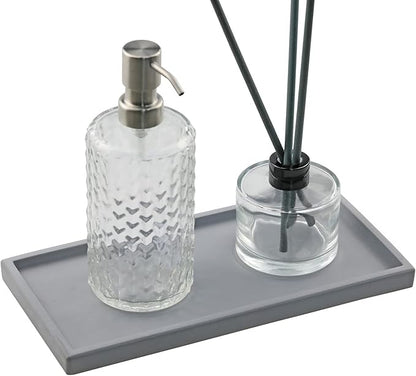 FREELOVE Concrete Countertop and Vanity Tray – Small Soap Dispenser Bottles Makeup Organizer Perfume Candle Key Trinket Ring Holder for Bathroom Toilet Tank Kitchen Sink, Grey, Rectangle 5.3''X11''