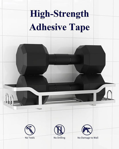 Kitsure Shower Caddy Extra Large - Adhesive Shower Organizer, Stainless Steel Shelf for Inside Shower, No Drill Bathroom Organizers and Storage, Home Decor Accessories, 2 Pack,Sliver