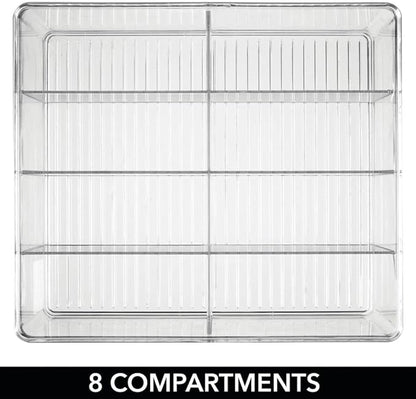 mDesign Plastic Extra Wide Storage Organizer Bin Box for Kitchen, Pantry, Cabinet, Countertop - Tea Bag, Sugar Packet, Coffee Snack, Condiment Holder, 8 Sections - Ligne Collection - Clear