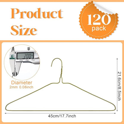 Yuntau 120 Pcs Wire Hangers Bulk 17.7" Dry Cleaner Hangers, Suit Holders for Home Caped Clothing (Gold)