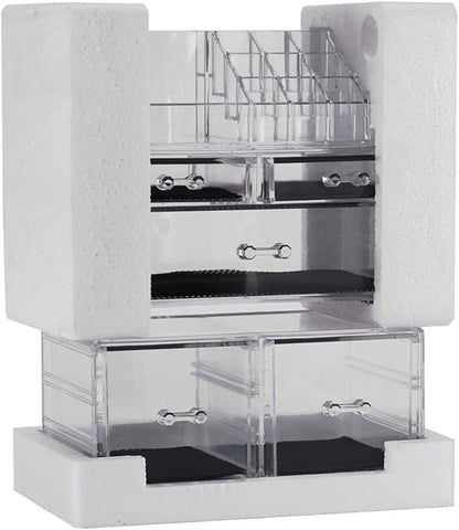 Sooyee Makeup Organizer,Acrylic Cosmetic Organizer Storage Drawers Jewelry and Cosmetic Display Cases Box(5 Drawers 7 Tiers) 3 Pieces Stackable,Clear