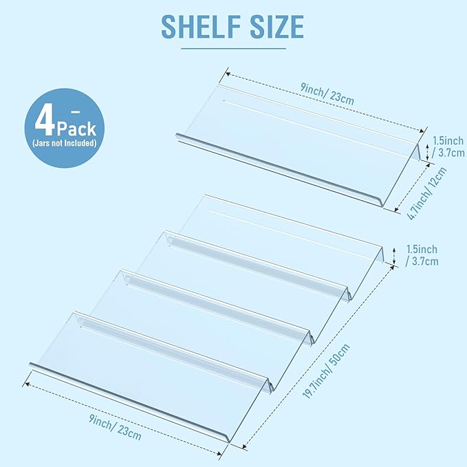 Suneerplay Spice Drawer Organizer 4 Tier, Acrylic Seasoning Organizer Rack, Clear Spice Rack Tray, Kitchen Seasoning Jars Drawers Insert (Jars Not Included/Expandable From 9" to 18")