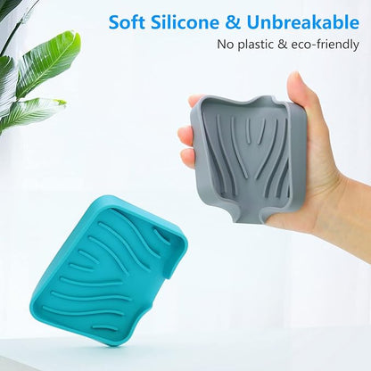AIMAIAIMAI 3-Pack Silicone Soap Dish Set – Bar Soap Holder with Self-Draining Design, Easy-Clean Tray for Shower, Bathroom, Kitchen, and Tub