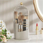Makeup Brush Holder Organizer with Lid, 360° Rotating Clear Dustproof Cosmetics Storage, Makeup Brushes Cup Pen Holder for Vanity Desktop Bathroom Countertop (Clear White Cap)